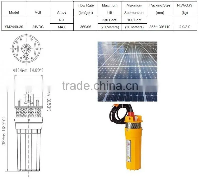 dc deep well submersible solar water pumps