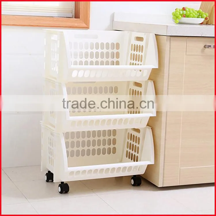 Plastic Stacking Stackers Storage Baskets Veg Rack 3 Tier Vegetable