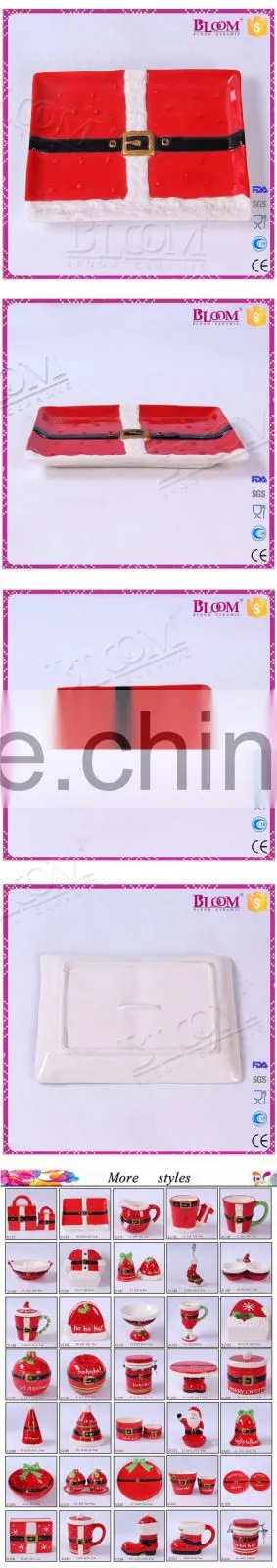 red ceramic rectangle christmas decorative plate