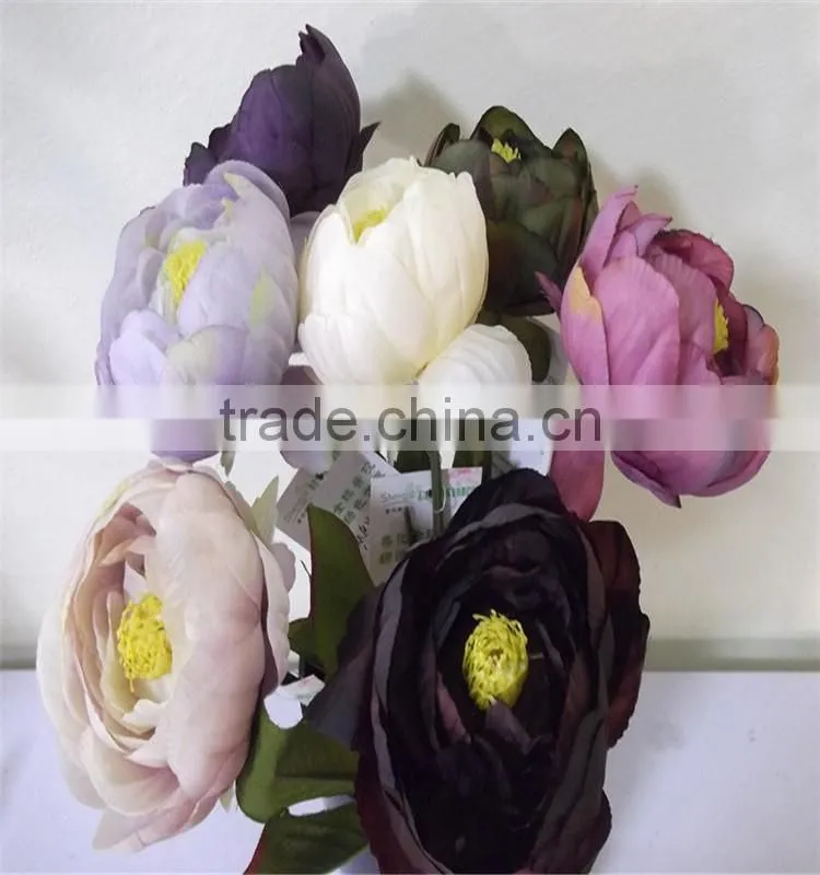 SJ20170058 artificial pink silk fabric peony flower for indoor decoration