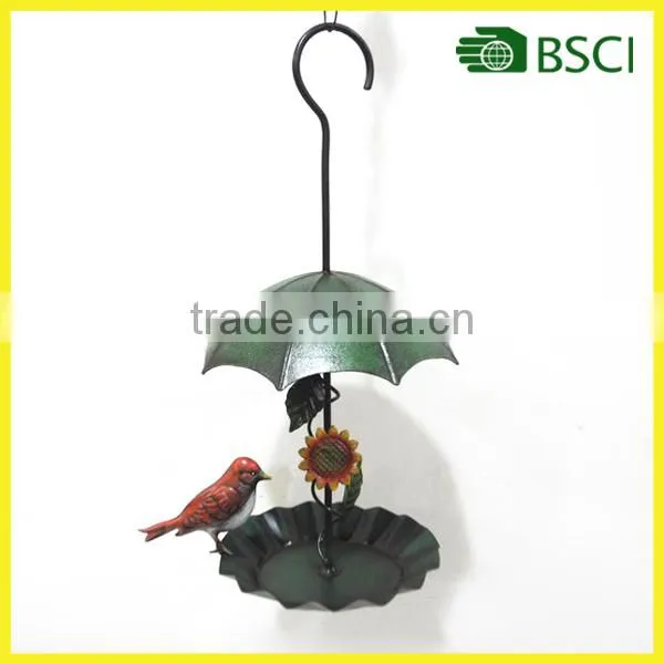 Wall decoration handcraft green umbrella birdfeeder for garden decoration