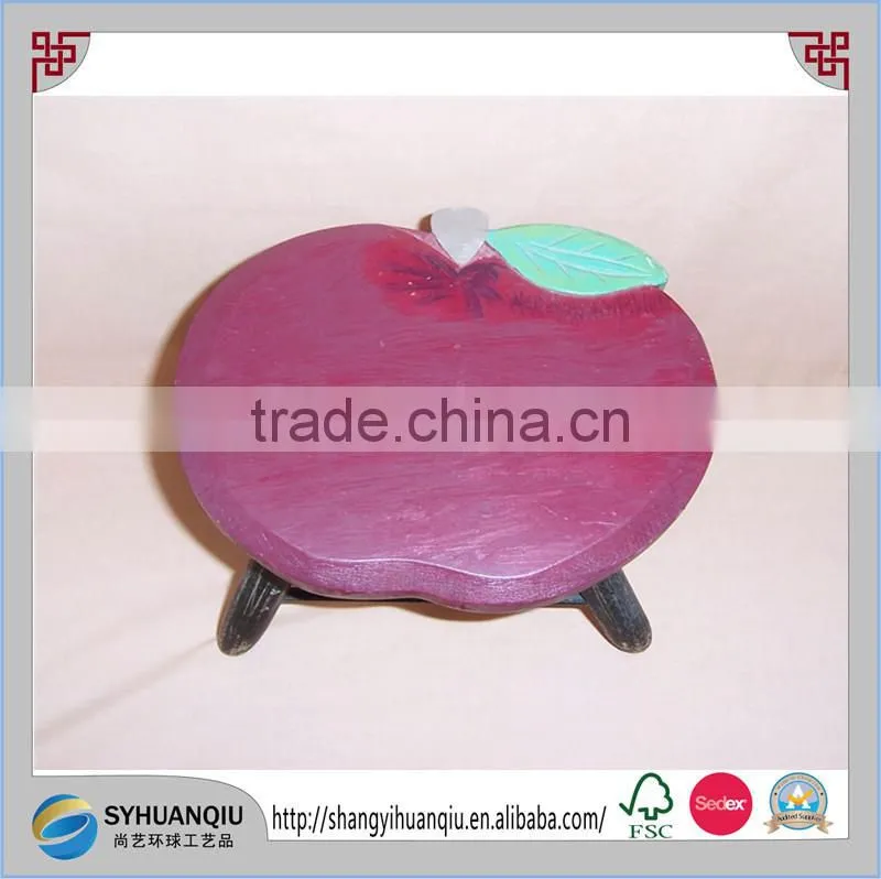 Country Red Apple Wooden Step Stool Home Decor Accent Green Legs