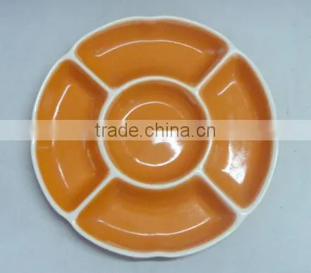 triangle white ceramic divided dinner plate