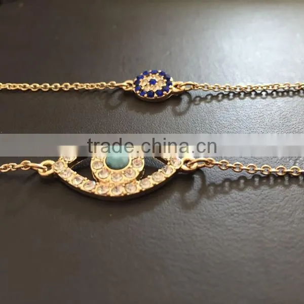 rhinestone paved hamsa hand fatima hand evil eye charm bracelet high quality goldfill chain bracelet