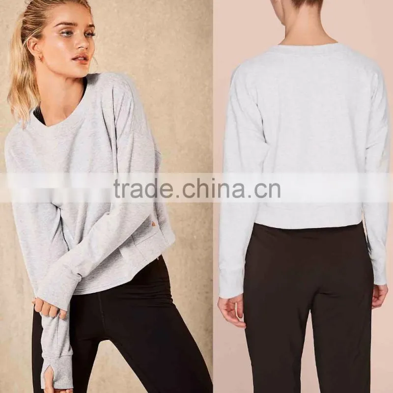 Women Sweatshirt without Hood Active Soft Cotton Plain Dyed Long Sleeve Crew Neck Sweatshirt Oversized