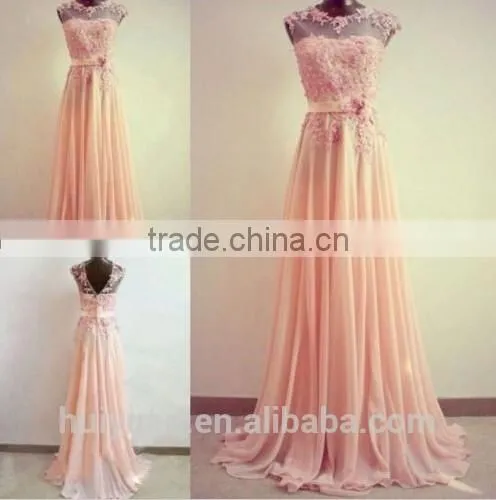 pink high neck lace low back cut arabic evening dress long