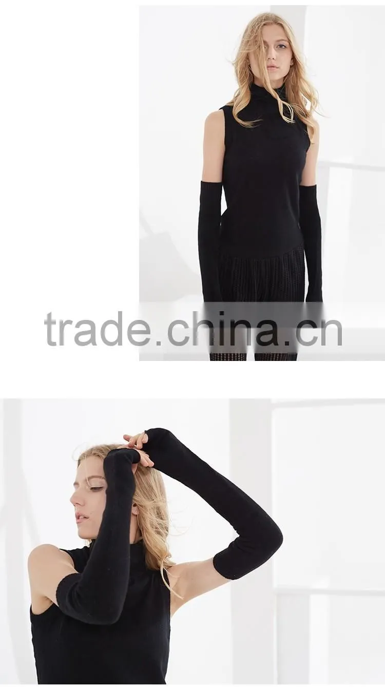Black stylish ladies long fingerless thickening cashmere glove