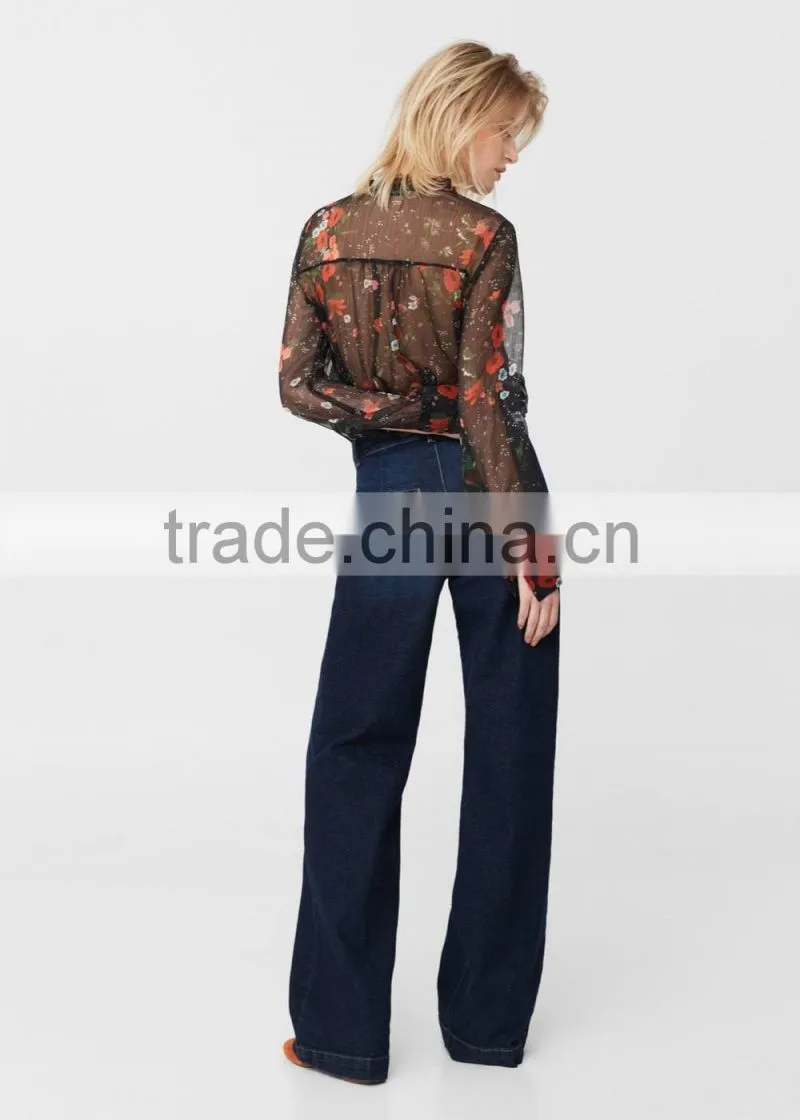 2017 women fashion ruffle Blouses Custom Floral Printing Women Tops
