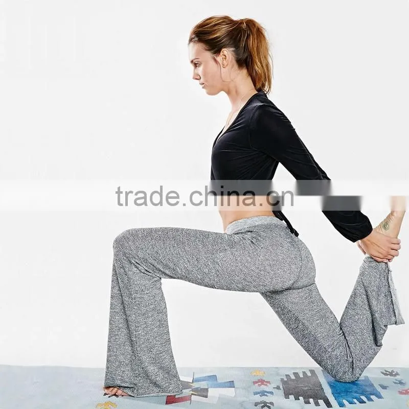 Women's yoga wear long sleeve front cross back lacing t shirt