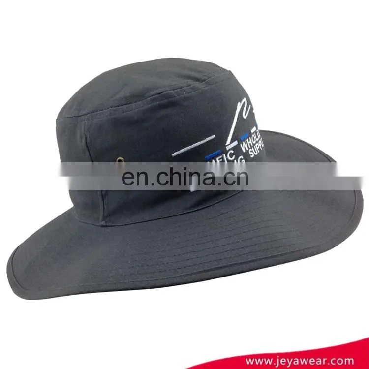 Men's black 100%cotton twill bucket hat Wide brim flat top bucket hat with flat embroidery