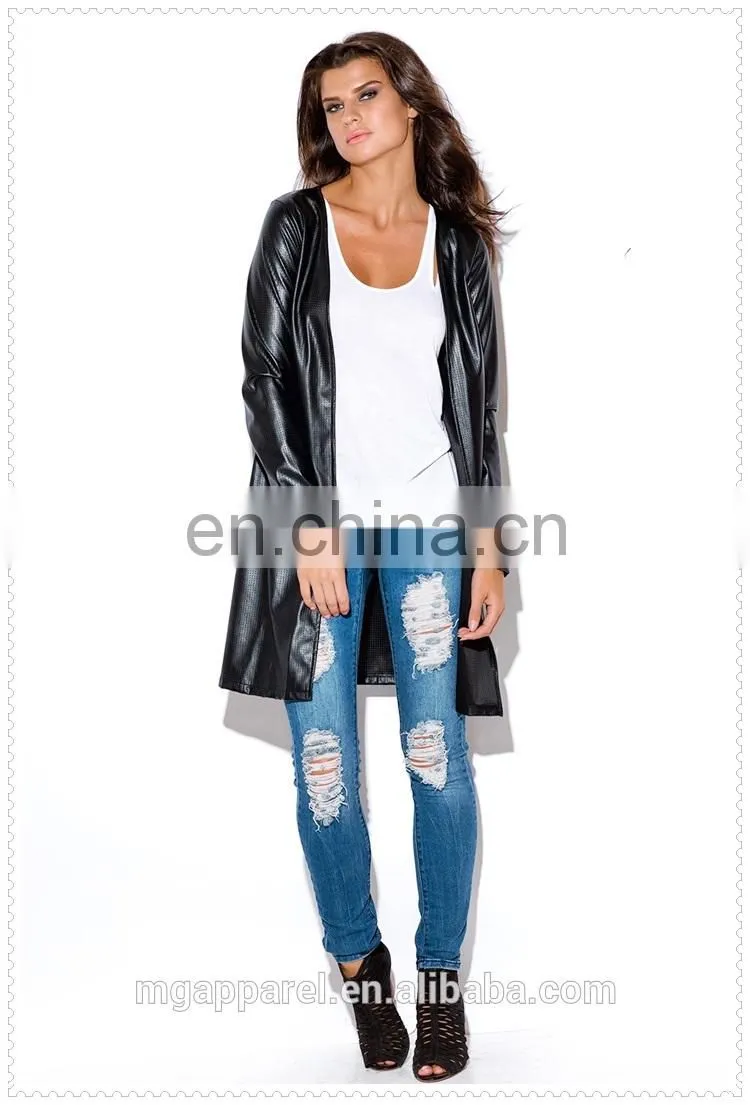 autumn black perforated faux leather jacket model online wholesale