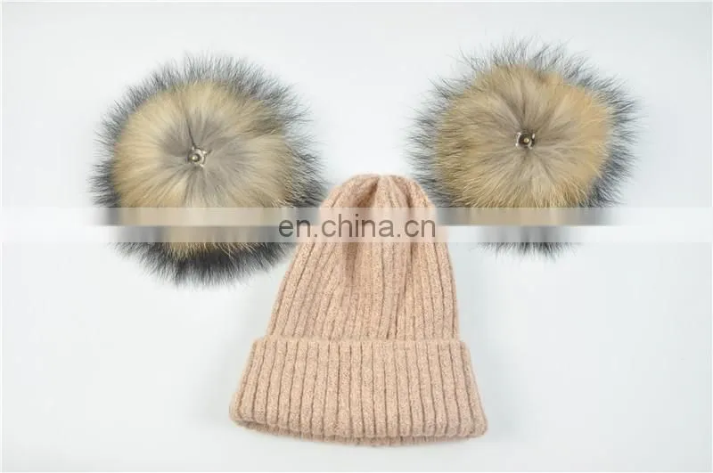 Kids Removable Fur Bobble Hat Winter Double Pom Pom Hat Crochet Kids Hat