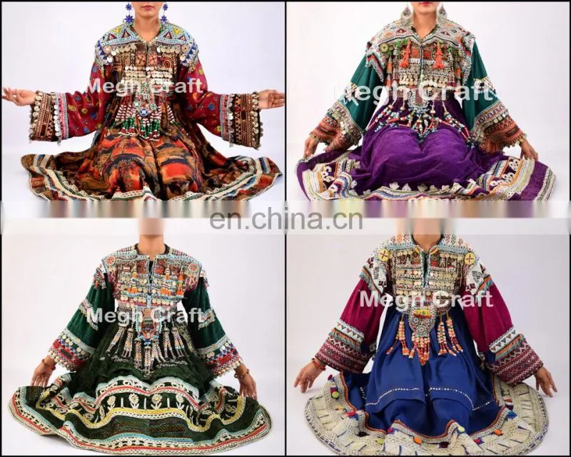 Vintage Handmade Balochi Dress With Tassels- Balochi Tribal Ethnic Coins Dress Handmade Kuchi Dress Ghagra Choli