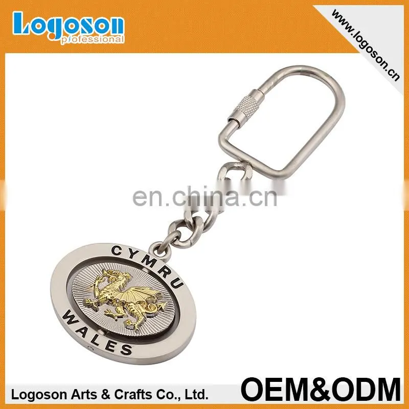 Custom best quality souvenir spinning keyholder key shaped cross keyring