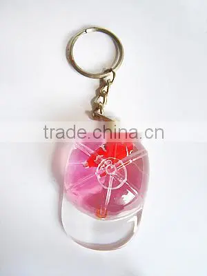 Aqua Acrylic Keychain, Fancy Liquid Hemet Shape Key Ring With Attractive Floater