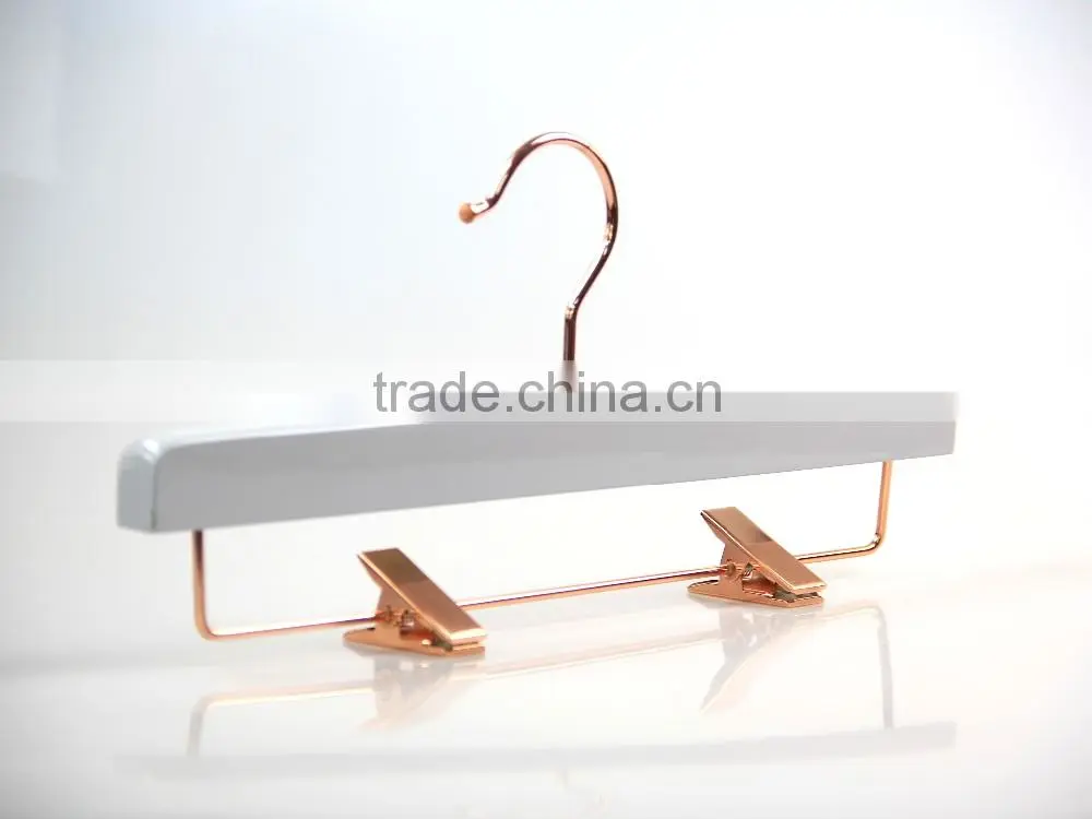 HA6927 white wooden coat hanger with rose gold pants wooden hanger