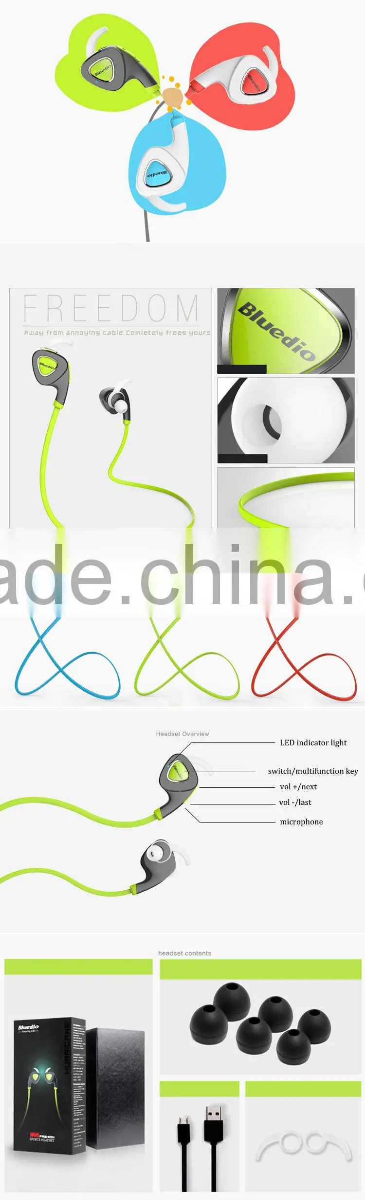 Latest style!!! Bluedio Q5 Sweatproof Wireless Sport Bluetooth 4.1 Headset Stereo Earphone With APP Control