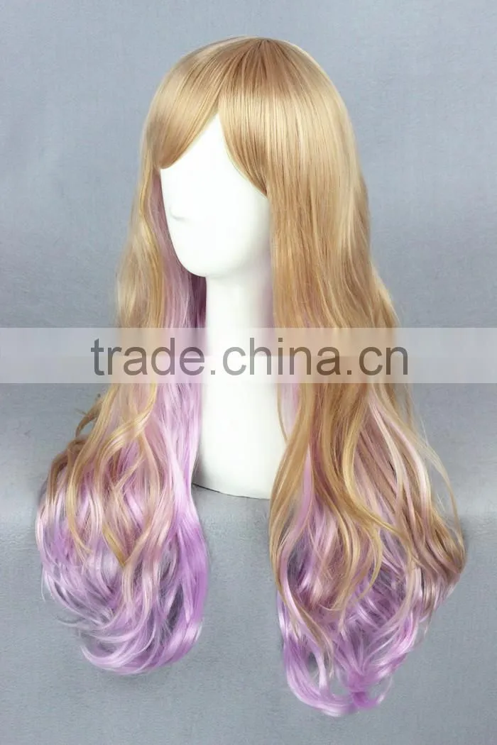 High Quality 65cm Medium Long Wave Blond&Purple Color Mixed Lolita Wig Synthetic Anime Wig Cosplay Hair Wig Party Wig