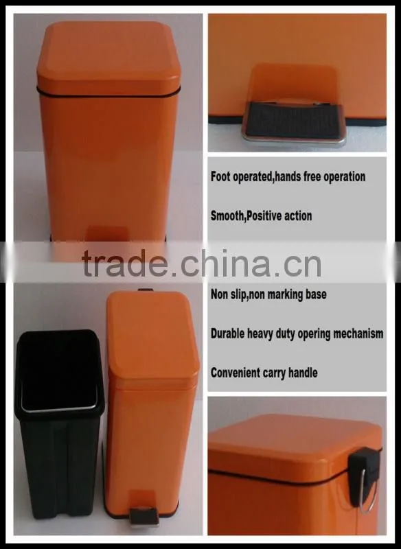 stainless steel square foot pedal trash can