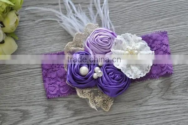 wholesale beautiful girls hair accessory fashion feather flower baby kids headband for 0-3years