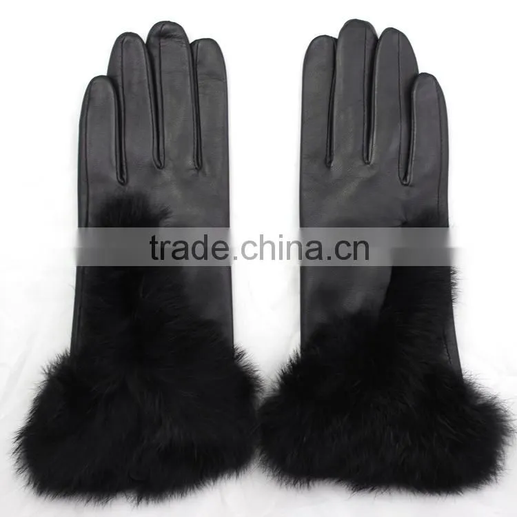 Fashion lady sheepskin leather gloves With fox fur