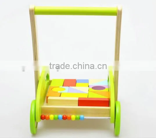 Unique baby walker wooden push toys with blocks for toddlers