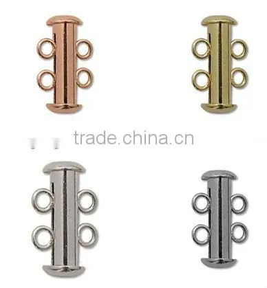JF1263 Gold plated 2 3 4 5 strands tube slide lock clasps,necklace clasps metal slide clasps
