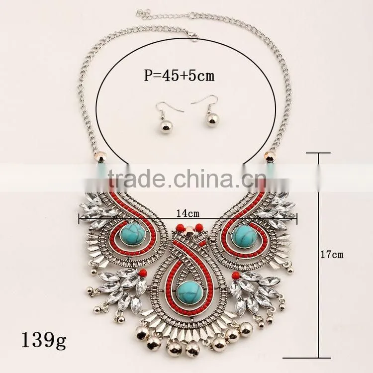 Women Jewelry Set Vintage Boho Turquoise Tassel Pendant Jewelry Sets