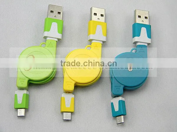 Retractable Dual Color USB Data Noodle Cable For Micro 5 Pin
