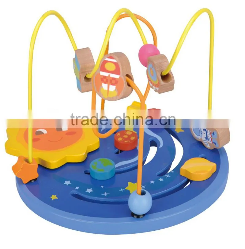 hot-sale blue universe clematis with beads and sling function base small wooden toys high quality safty educational toys wooden