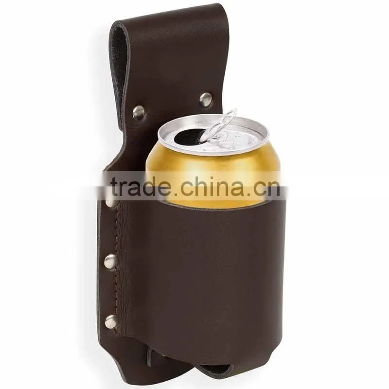 Hot top grade genuine leather beer holster fits beer can