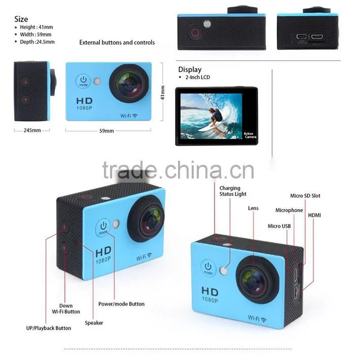 Portable mini full HD 1080p WiFi outdoor waterproof sport camera with remote control bracelet