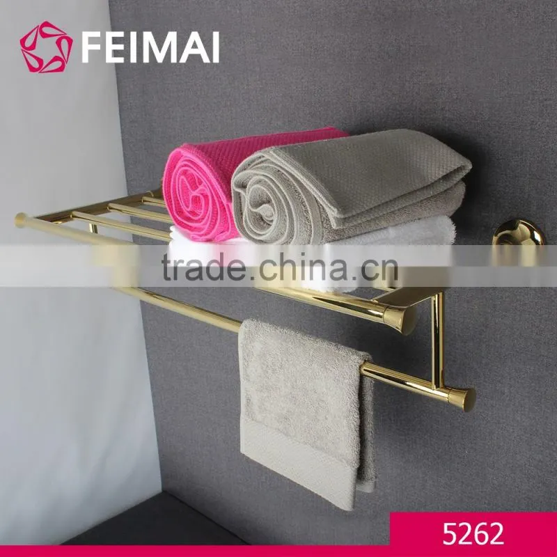 Brass Gold Plated Double Layers Corner Towel Shelf Rack Bar Holder