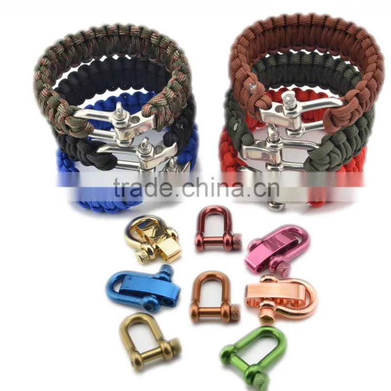 Adjustable stainless steel D Shackle for paracord bracelet