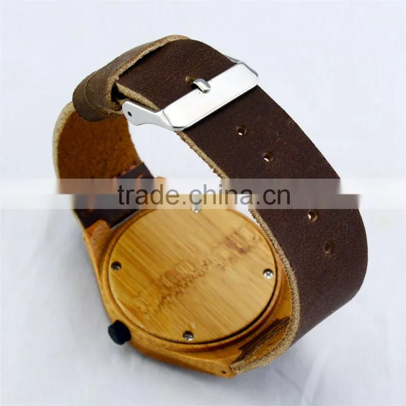 Hot Sale Imported 763 Movement Wristwatches Genuine Leather Bamboo Wood Dress Quartz Watches for Men and Women anniversary Gifts