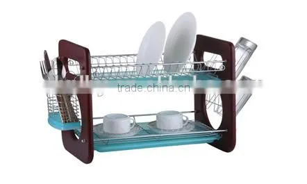 LBY factory manufactures wooden 2 tiers dish rack with tray and cutlery holder
