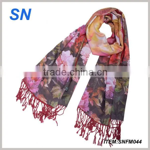 2014 fashion floral winter thick pashmina scarf for ladies