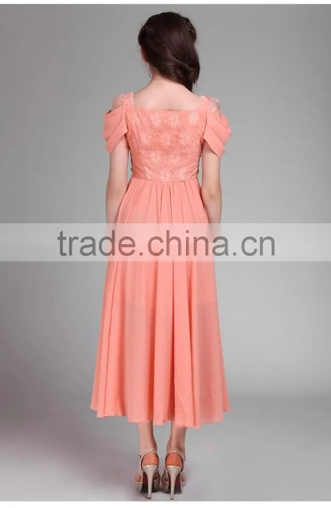 2015 High Quality Lace and Chiffon Design Maxi Dresses Women