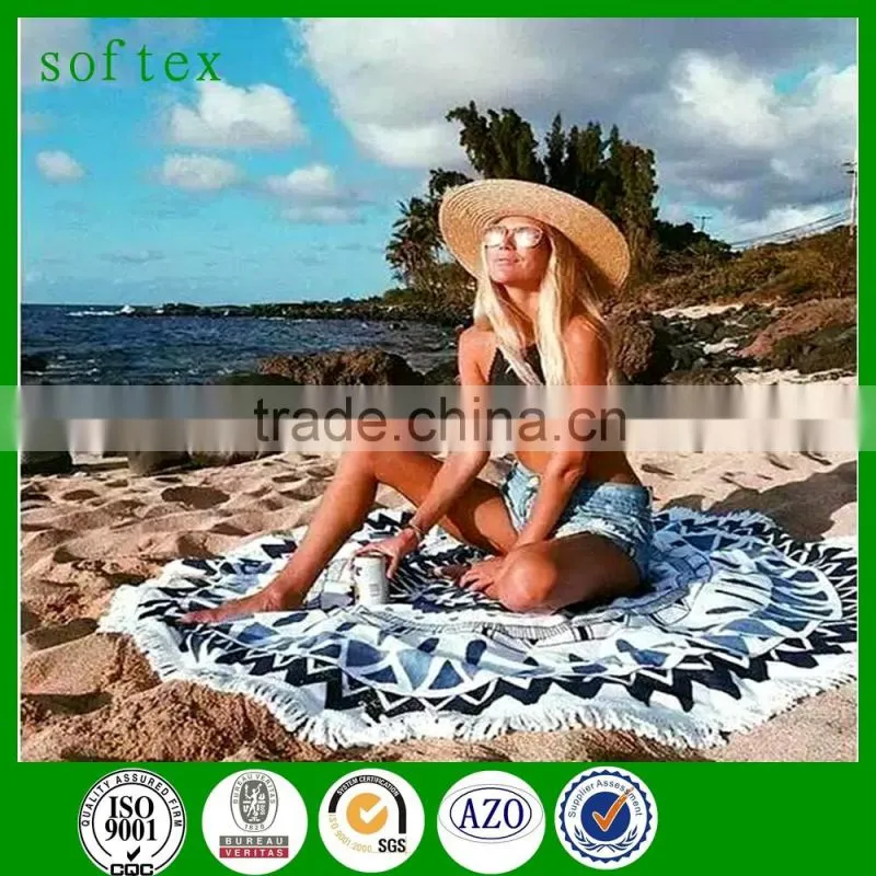 100% cotton large aztec round beach towel with tassle