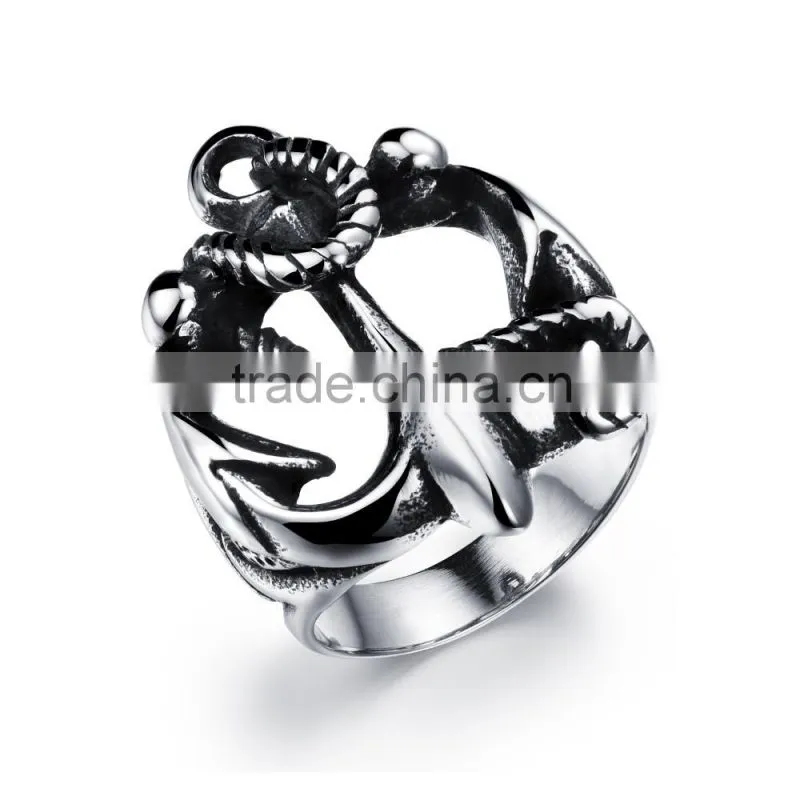 latest fashion antique stainless steel anchor design gey men ring