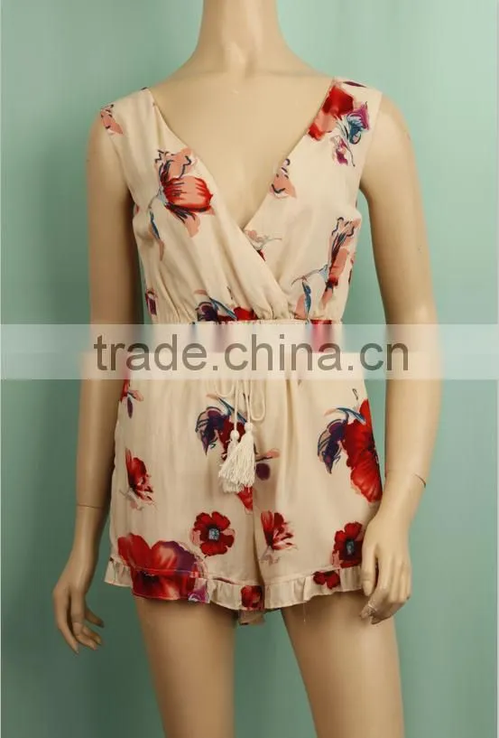 2016 summer new pattern leisure playsuit sleeveless one-piece floral short jumpsuit