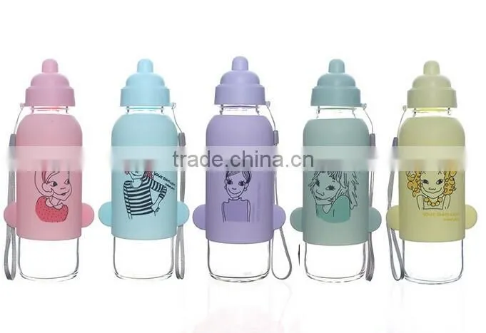 glass water bottle silicone sleeve for baby 145ML