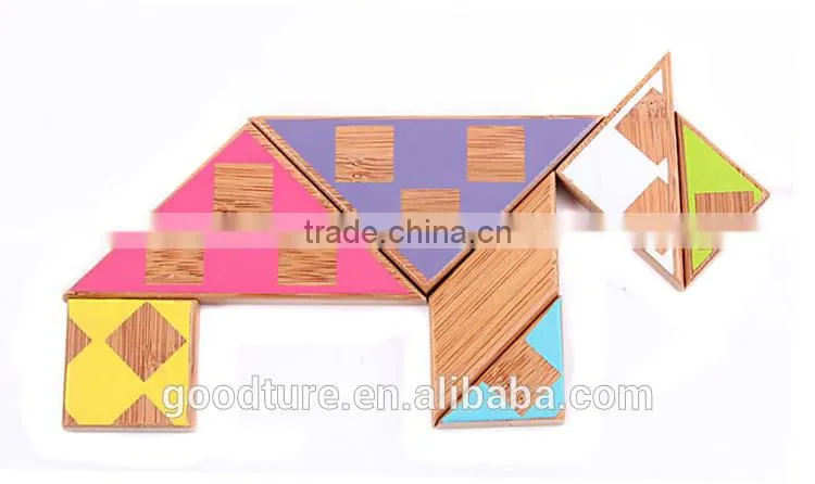 2015 Hot Sale Colored Bamboo Tangram Puzzle