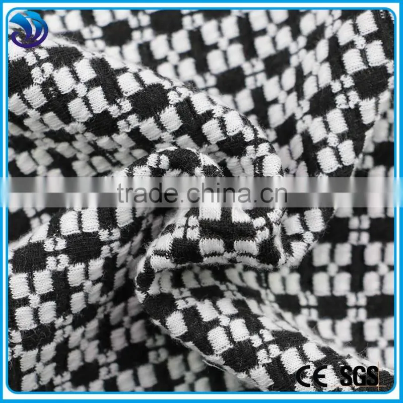 Professional design check white and black polyester spandex jacquard fabric