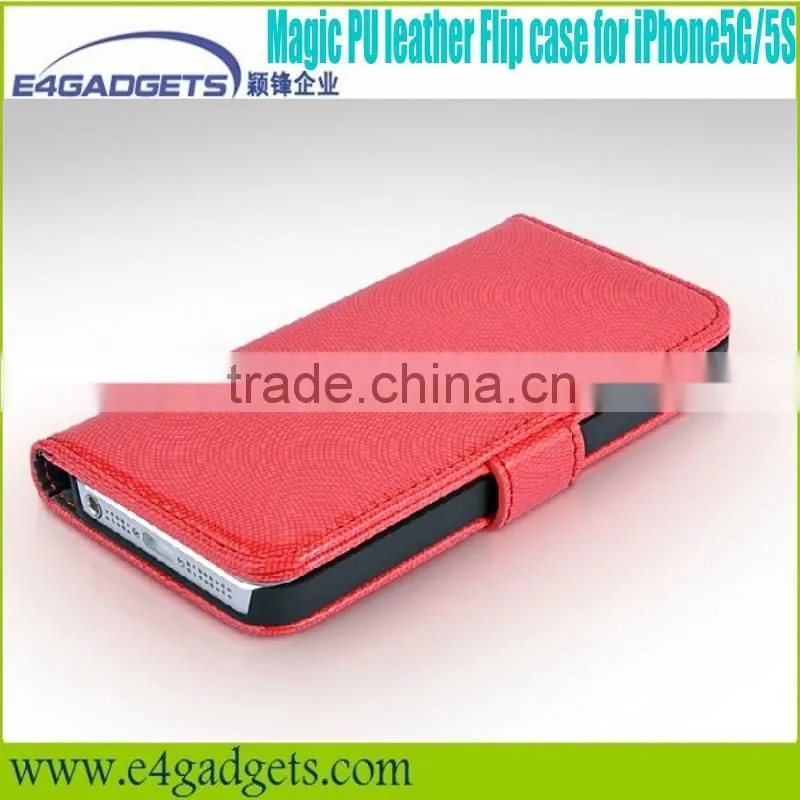 Luxury card holder slot PU wallet stand leather case for iphone5