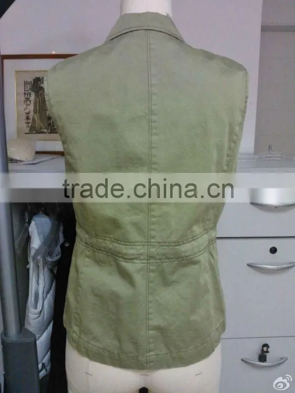 100% Cotton Twill Enzyme Wash Ladies' Casual Sleeveless vest / Waistcoat with Cotton Lining and Shiny Rivets