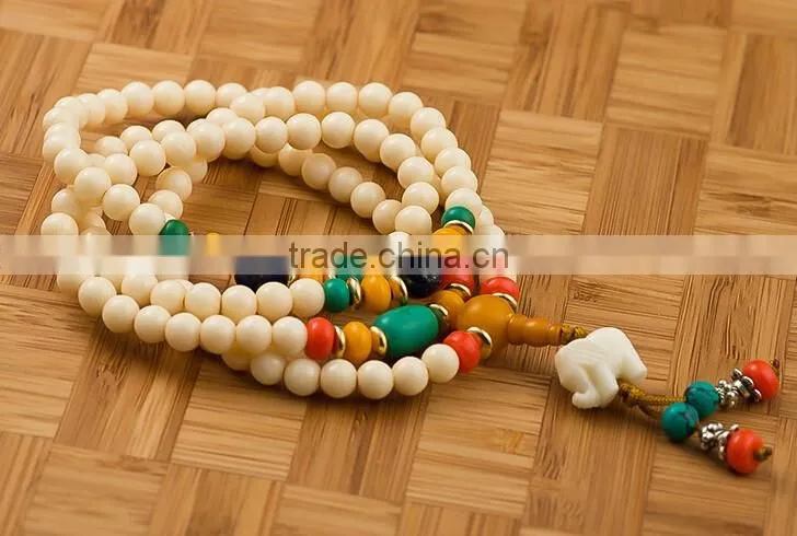 6mmx108Beads Women's Men's Artificial Hippopotamus Tooth Round Beads Bracelet