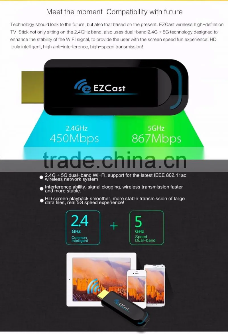 Ezcast 5G dual band wifi Smart TV Stick Miracast DLNA airplay wireless display dongle with APP
