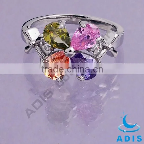 Copper finger rings with colorful zircons, fashion body jewelry