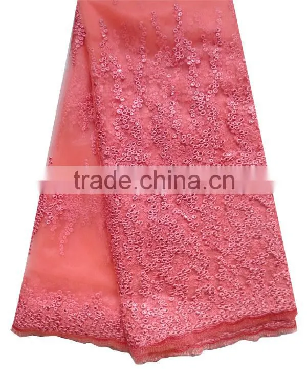 2015 fushia french lace with sequins for lady cotton french net lace